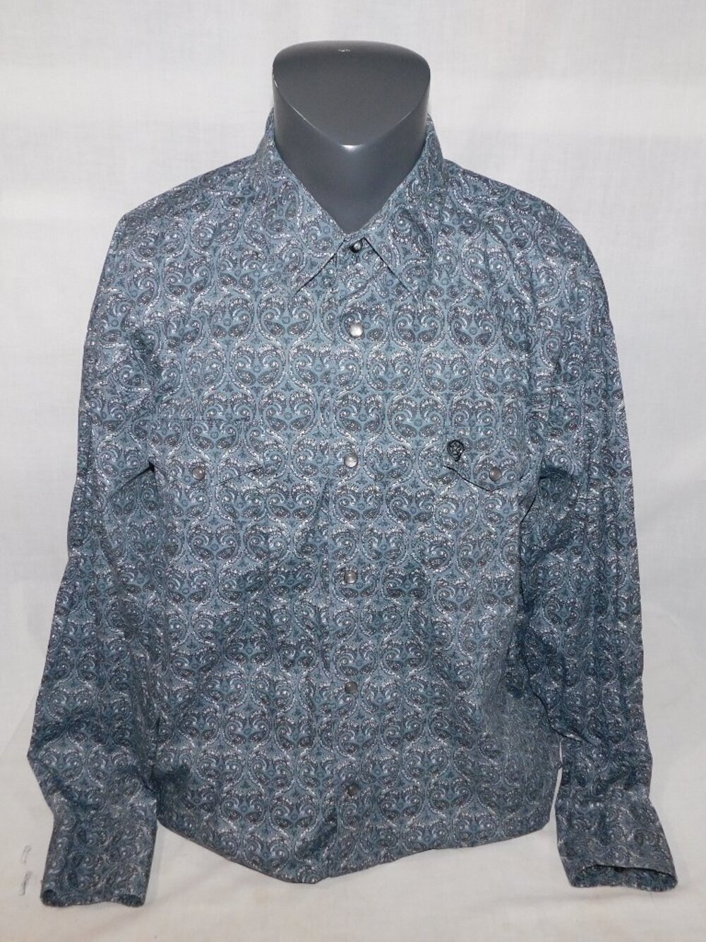 George Strait Gray Blue Paisley Snap Button Western Rodeo Dress Shirt Mens 2XL